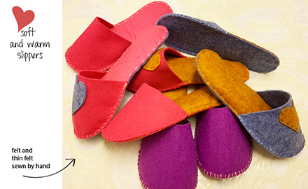 Slippers sewn by hand - felt and thin felt